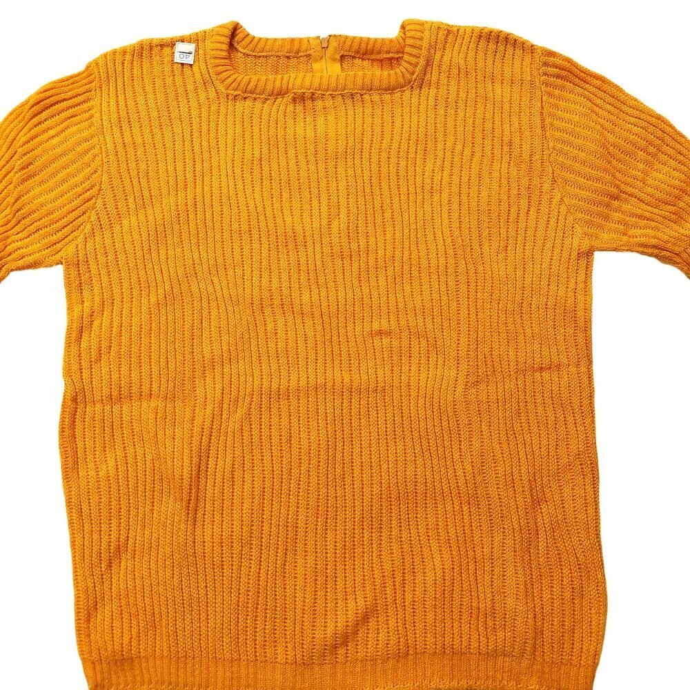 Pure Vintage 1940s-1950s Bright Orange Ribbed Short Sleeve Square Neck Sweater - Picture 4 of 9